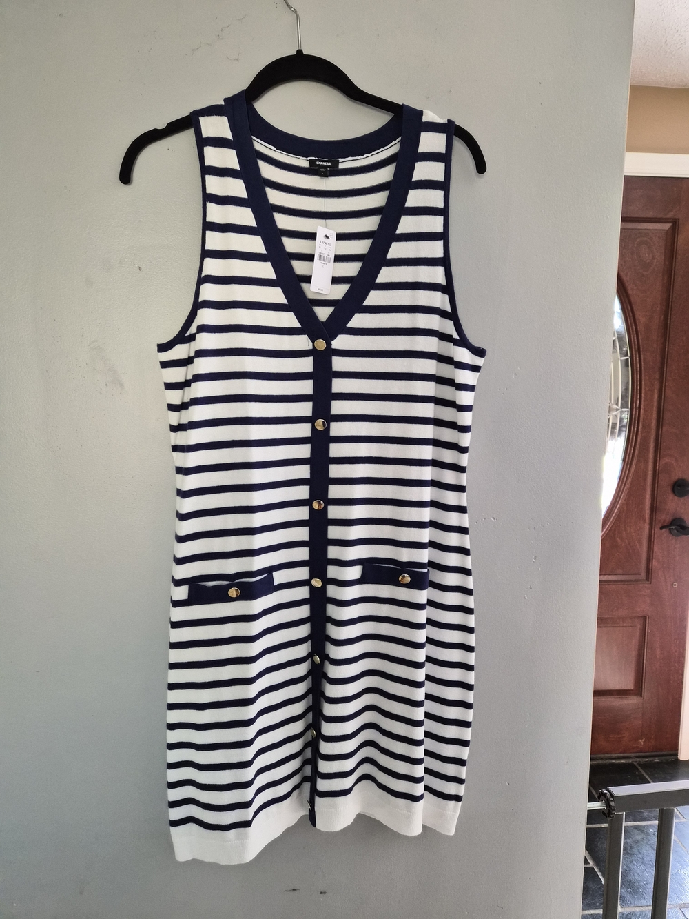 Express Navy & White Striped Sleeveless Midi Dress